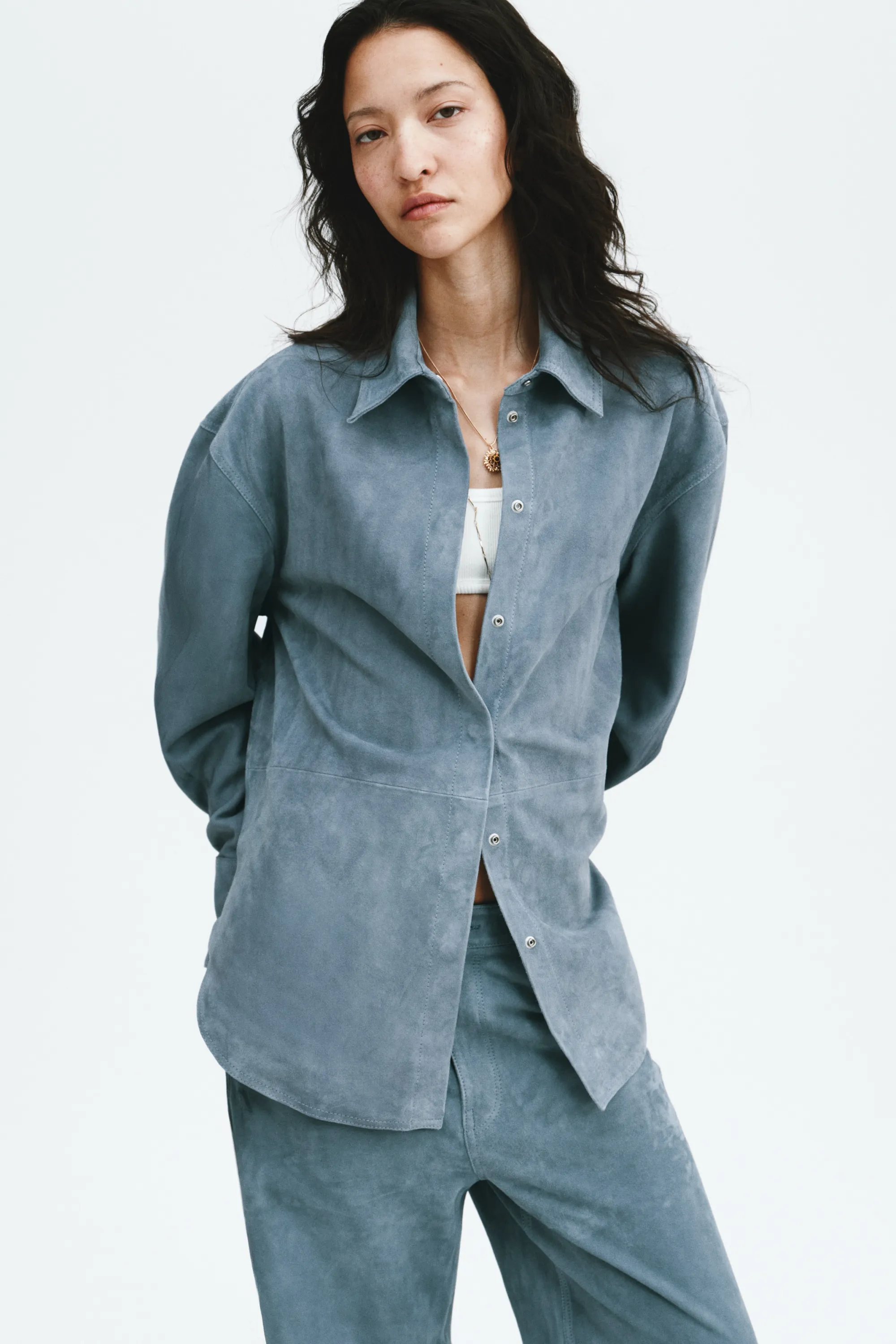 Chemise en cuir velours - Bleu ancien