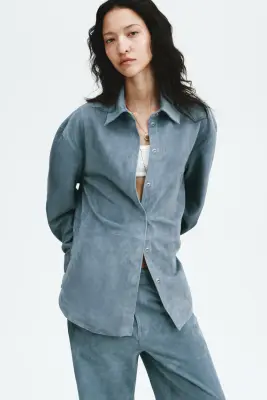 Chemise en cuir velours - Bleu ancien — photo 1