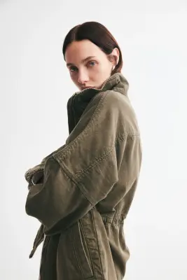 Veste oversize en denim de coton - Vert kaki — photo 4