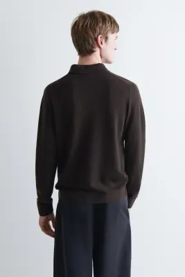 PULL POLO EN LAINE ET LYOCELL À COL SUPERPOSÉ - BRUN — photo 4