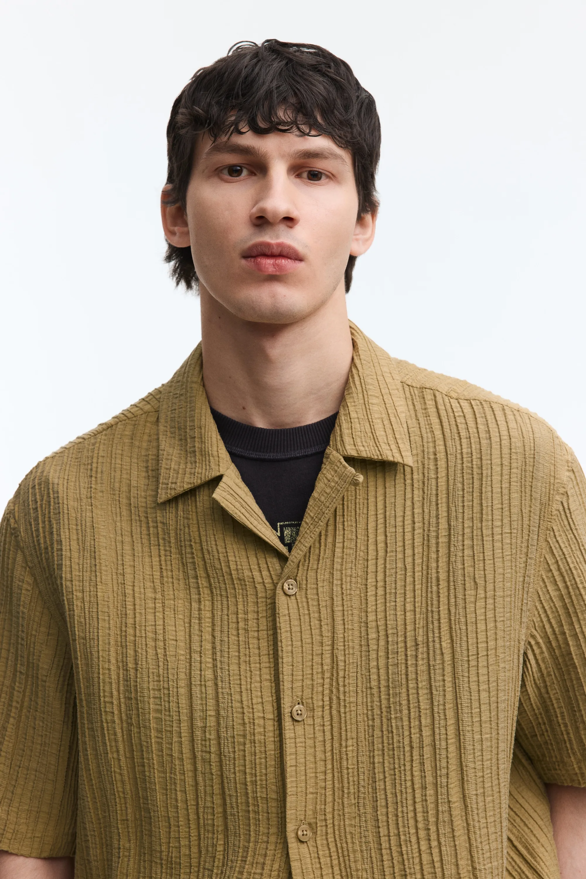 Chemise Relaxed Fit avec col cubain - Beige