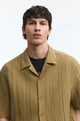 Chemise Relaxed Fit avec col cubain - Beige — photo 1