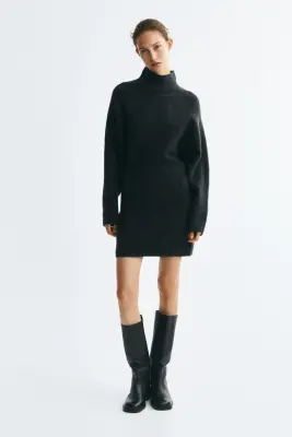 Robe en maille avec col cheminée - Gris foncé chiné — photo 2