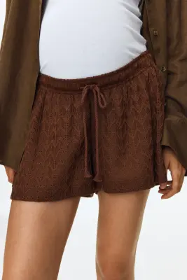 MAMA Short à cordon en maille pointelle - Marron — photo 2