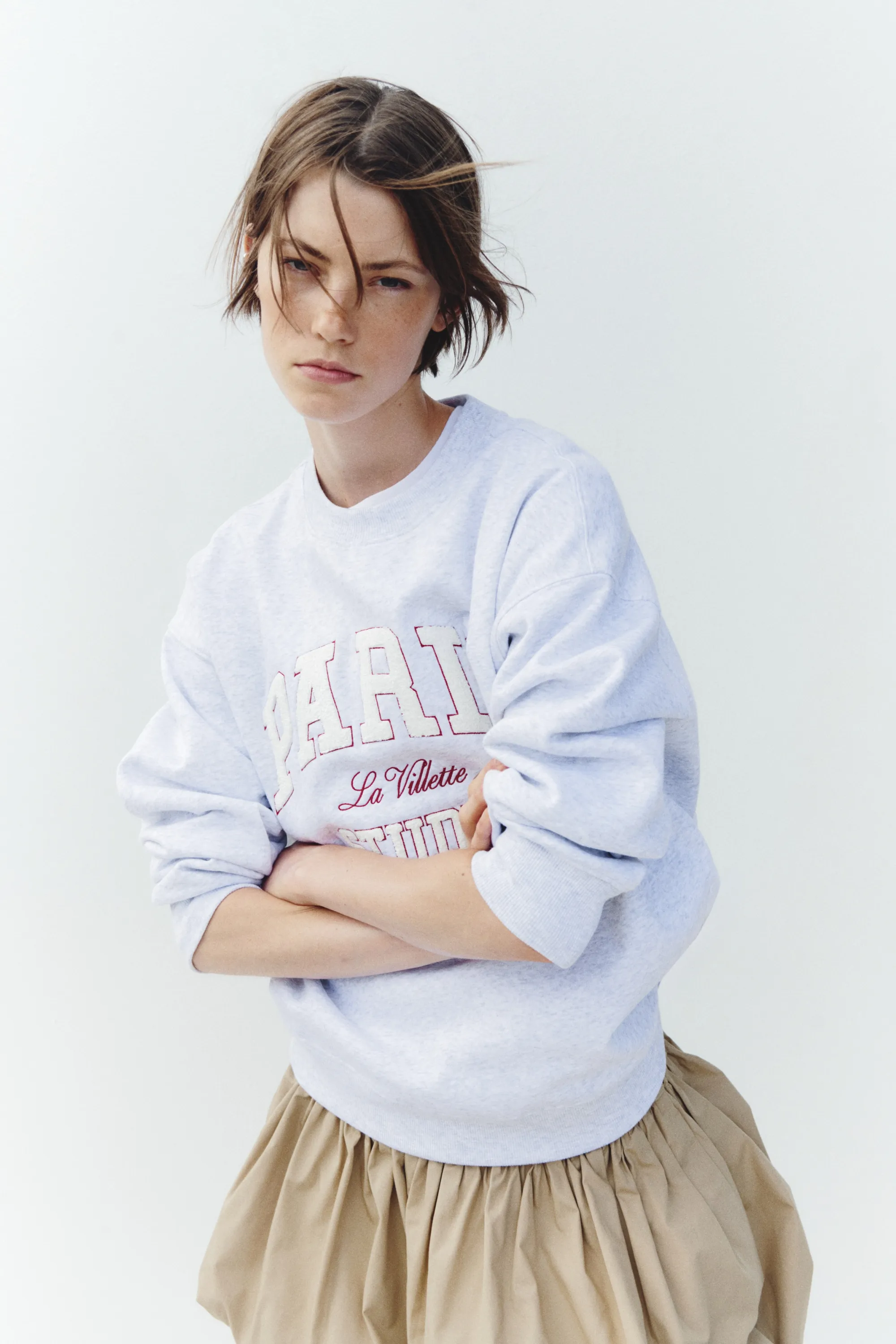 Sweat avec texte - Gris clair chiné/Paris