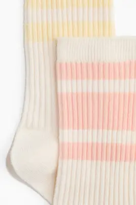 Lot de 2 paires de chaussettes côtelées - Crème — photo 2
