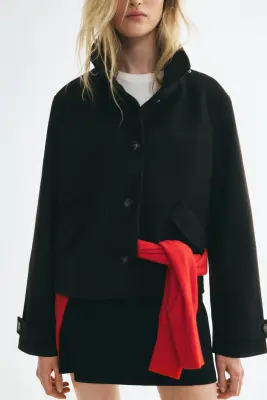 Veste courte avec col entonnoir - Marron foncé — photo 2