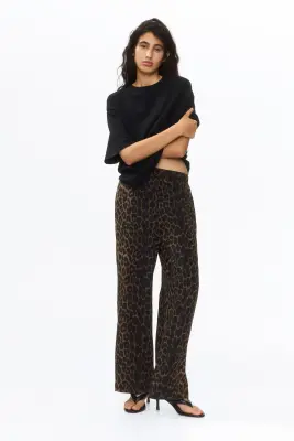 Pantalon large avec taille élastique - Beige foncé/imprimé léopard — photo 1