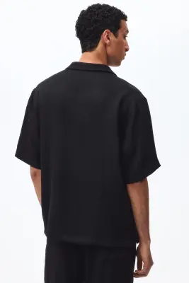 Chemise Relaxed Fit avec col cubain - Noir — photo 2