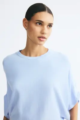 Top boxy en maille fine - Bleu clair — photo 1