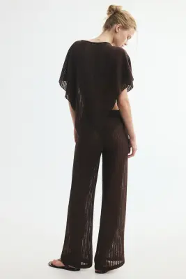 Pantalon en maille côtelée - Marron foncé — photo 3