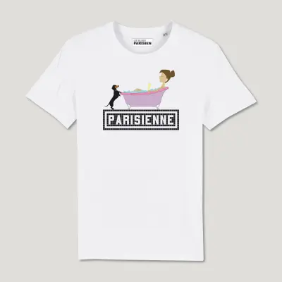 T-SHIRT COTON BIO IMPRIMÉ - PARISIENNE BAIN - BLANC