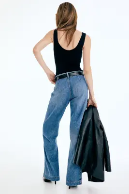 Wide High Waist Jeans - Bleu denim — photo 3