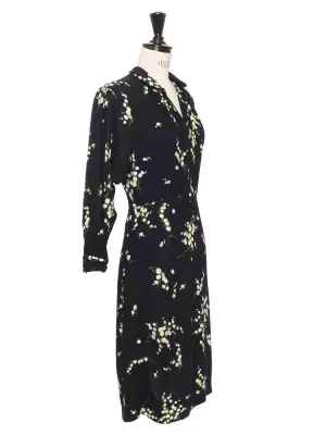 Robe en crèpe noir imprimé muguet vert et blanc Prix Boutique 2000€ Taille XS/S — photo 3