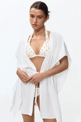 Robe caftan de plage - Crème — photo 2