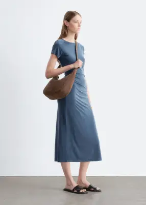 Robe midi froncée à manches raglan - Bleu foncé — photo 4