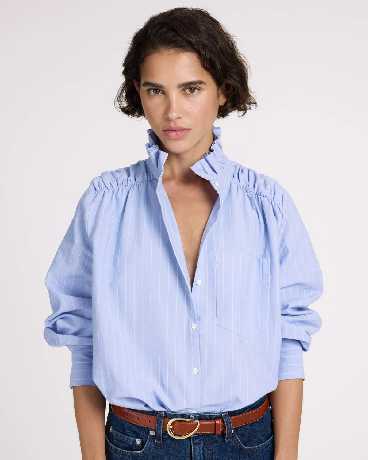 Chemise Léonor rayures bleu lavande et blanc