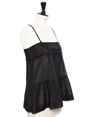 Débardeur à fines bretelles en coton noir imprimé paillettes multi-color Taille 38 — photo 2