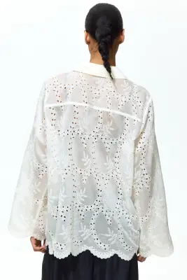 Chemise avec broderie anglaise - Crème — photo 3