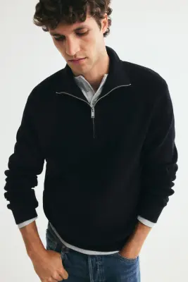 Pull Regular Fit avec col zippé - Bleu marine — photo 2