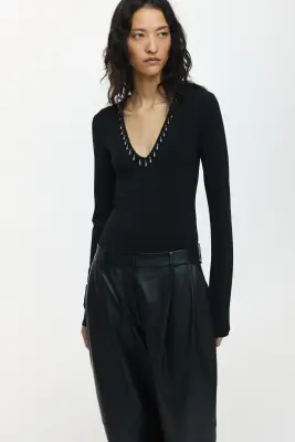 Body avec perles fantaisie - Noir — photo 2