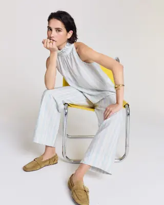 Pantalon Hollis rayures onde fond blanc — photo 5