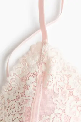 Soutien-gorge souple et paddé en dentelle - Rose poudré/crème — photo 3