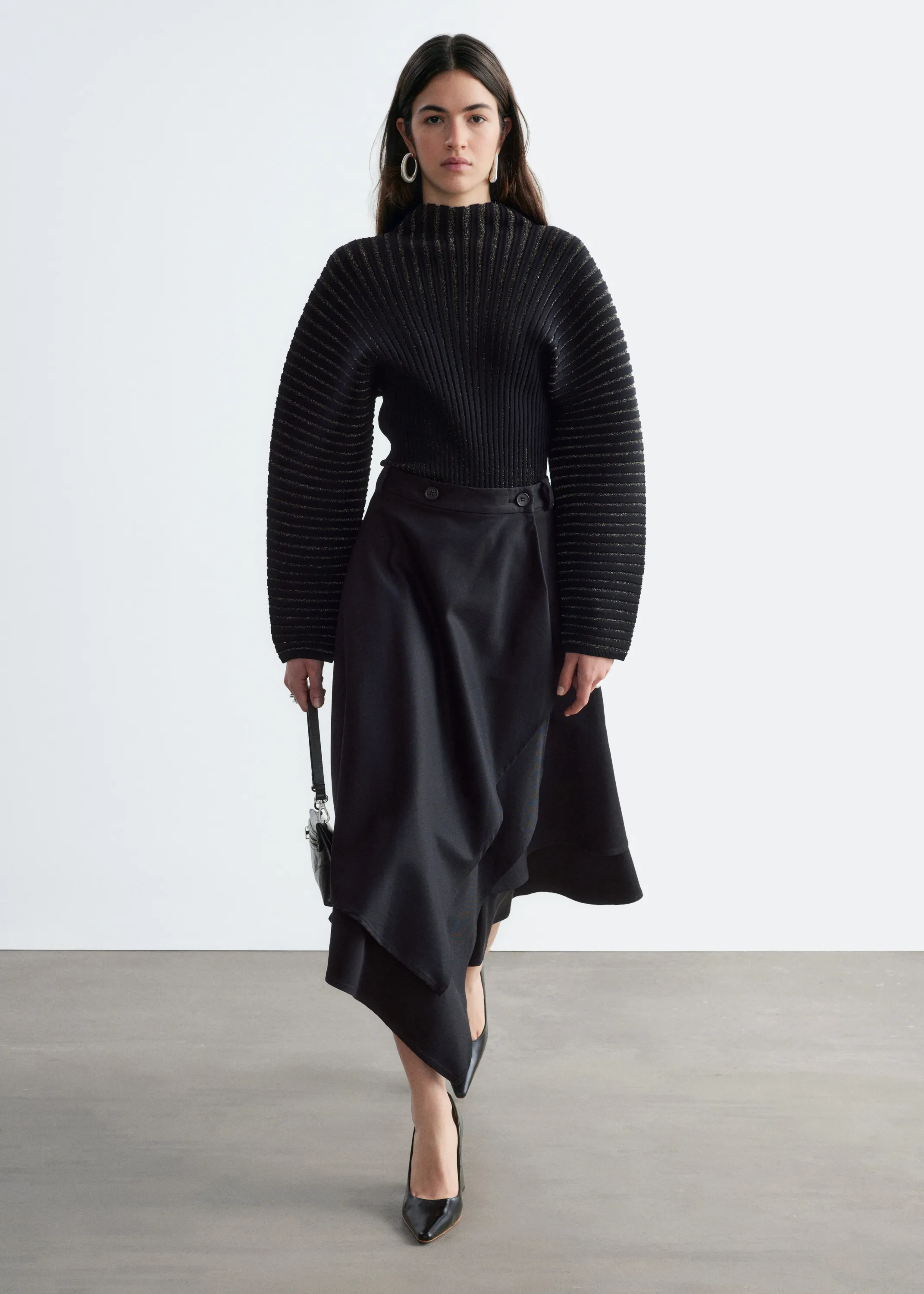 Pull à finition côtelée argentée - Noir/Gris