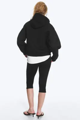 Sweat à capuche zippé oversize en scuba - Noir — photo 2