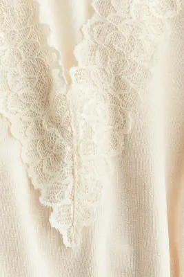Robe avec ceinture à nouer et dentelle - Crème — photo 3