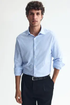 Chemise Four-Way Stretch Slim Fit - Bleu clair/rayé — photo 1