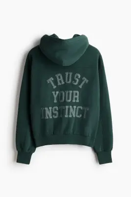 Hoodie imprimé Oversized Fit - Vert foncé — photo 1