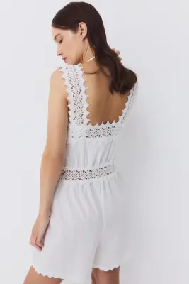 MAMA Combi-short en coton avec dentelle - Blanc — photo 2
