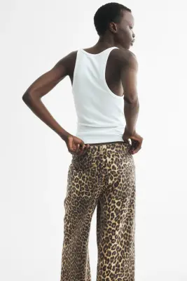 Wide High Waist Ankle Jeans - Beige/imprimé léopard — photo 3