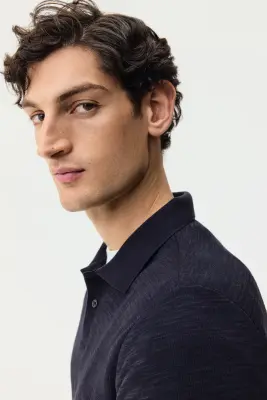Polo Slim Fit en maille jacquard - Bleu foncé — photo 3