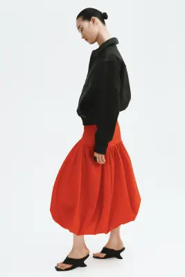 Jupe midi ballon - Rouge vif — photo 3