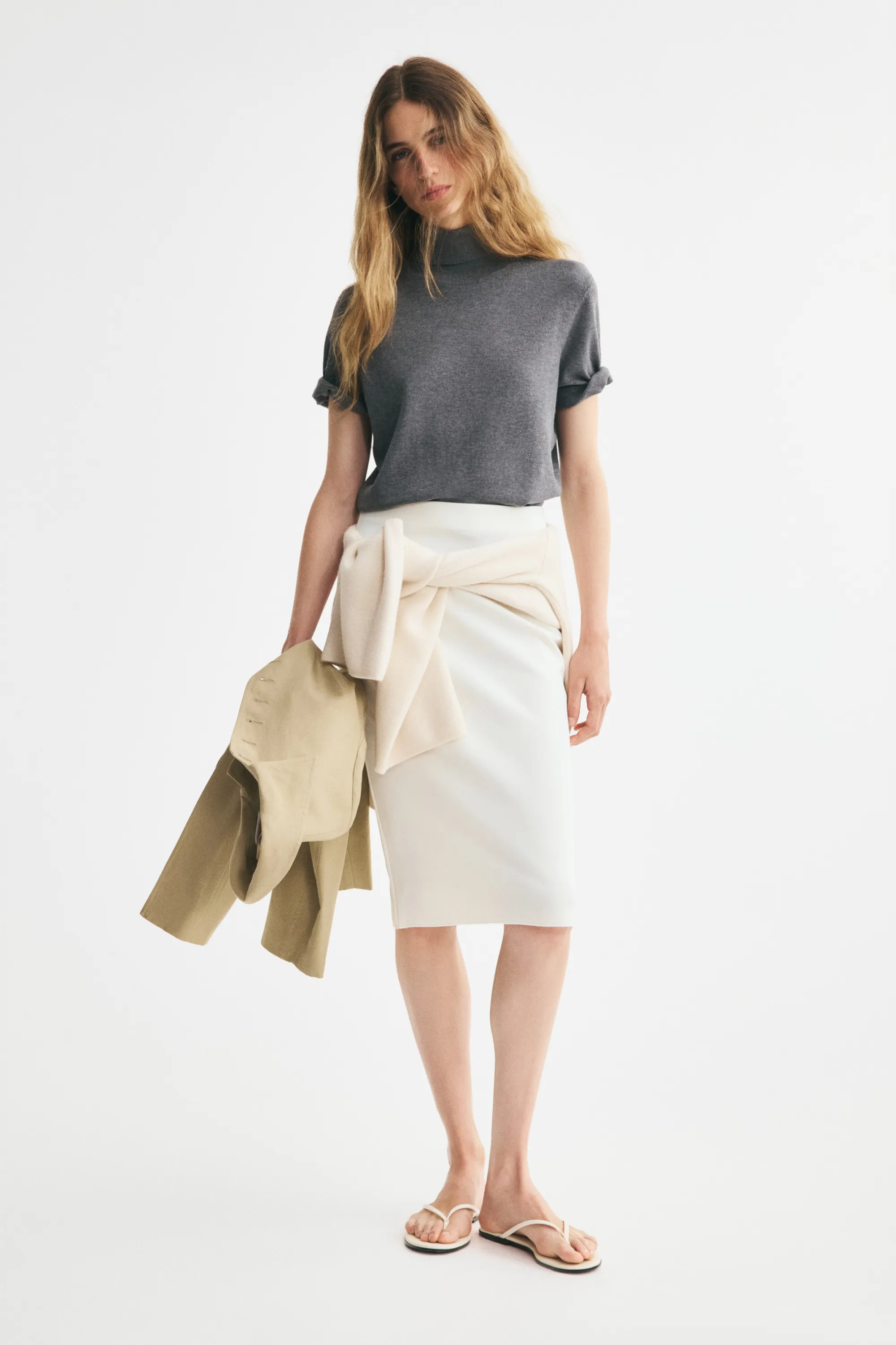 Top col roulé en maille fine - Gris foncé chiné