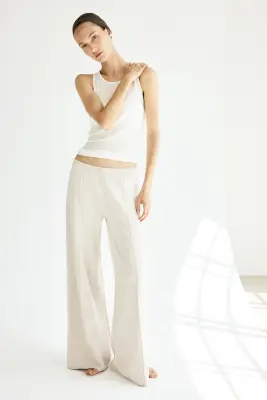 Pantalon large en maille fine - Beige clair chiné — photo 2