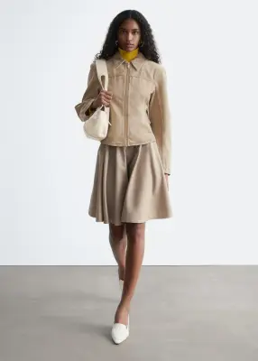 Veste zippée et ajustée en jean - Beige — photo 2