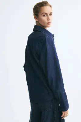 Chemise en popeline de coton - Bleu denim foncé — photo 3