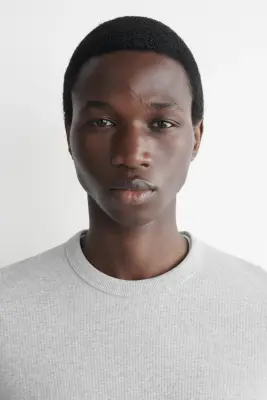 T-SHIRT SLIM EN COTON CÔTELÉ - GRIS CLAIR — photo 3