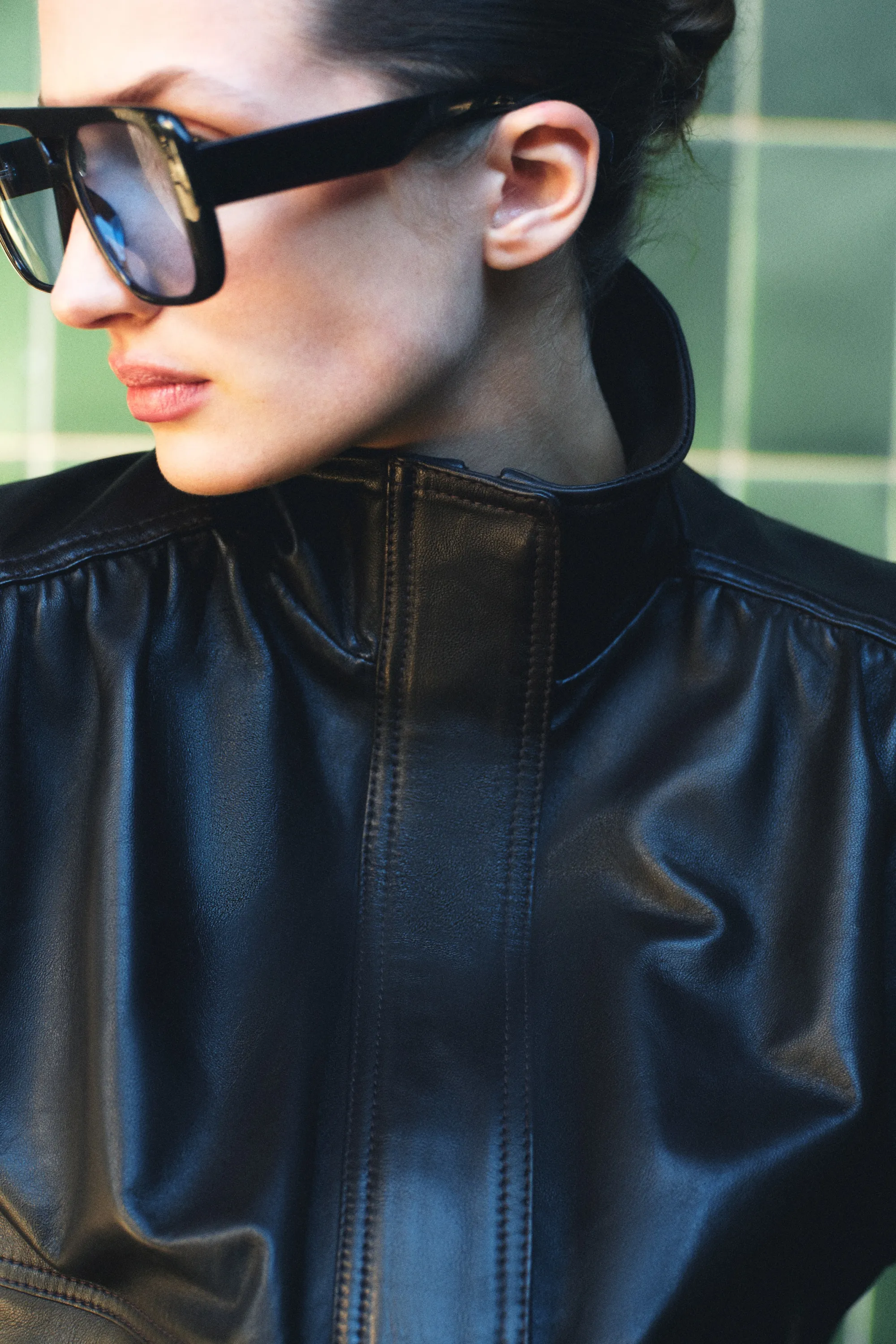 Veste oversize en cuir - Marron foncé