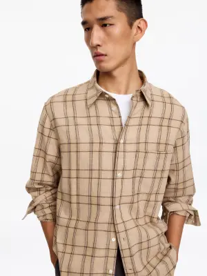 Chemise en flanelle brossée - Carreaux/Beige — photo 4