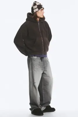 Sweat à capuche en polaire, zip à double sens - Marron foncé — photo 4