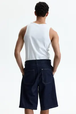 Short baggy à pinces en denim - Bleu denim foncé — photo 2