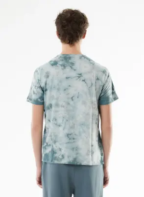 T-shirt Bleu Manches Courtes Col Rond en Coton organique / Elasthanne — photo 3
