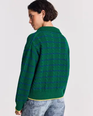 Pull Isidore rayures vert, marine et jaune — photo 4