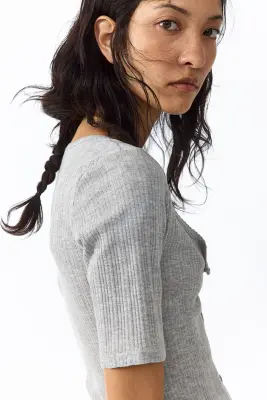 Top en maille pointelle - Gris clair chiné — photo 1