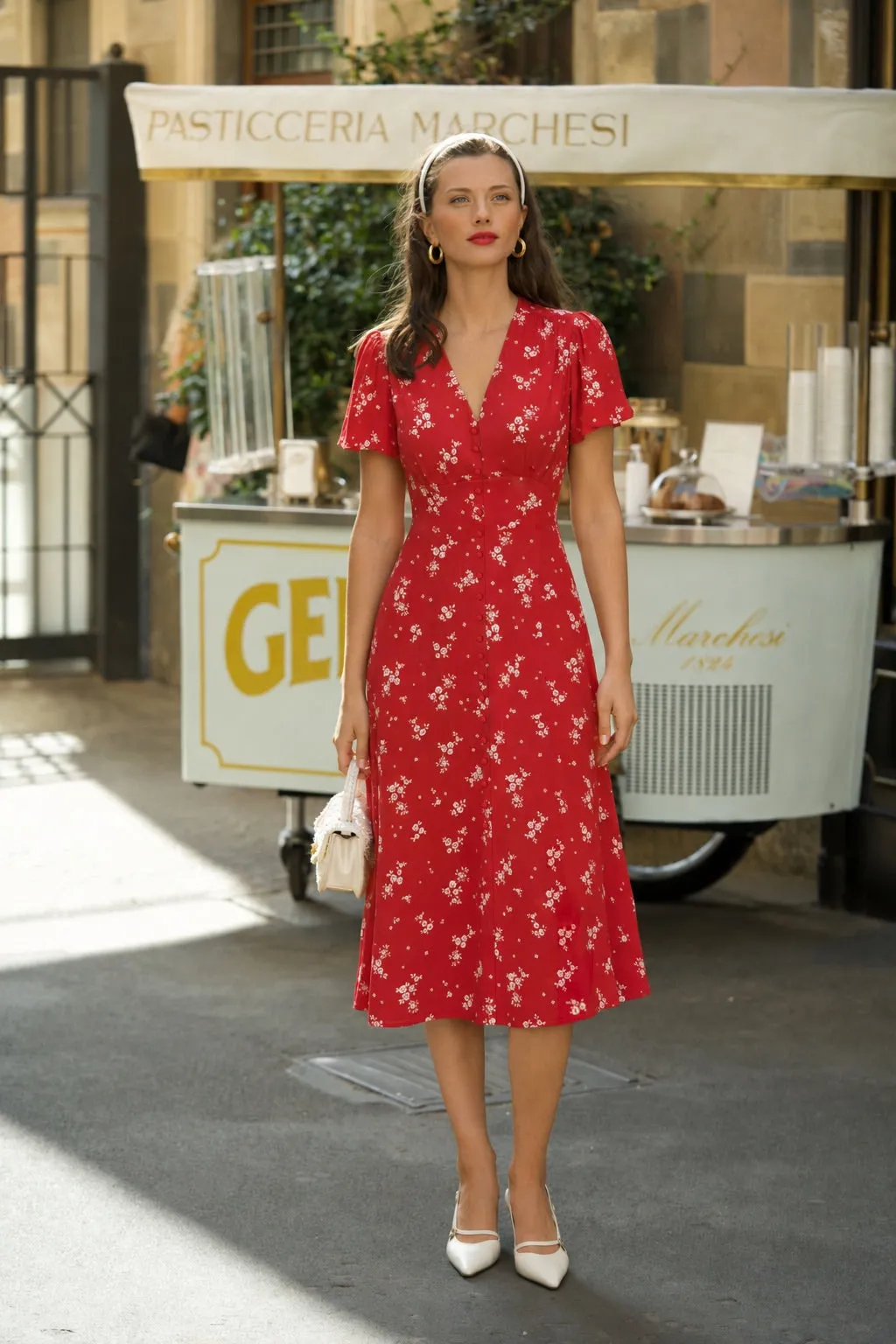 Leonie Dress - Red white floral