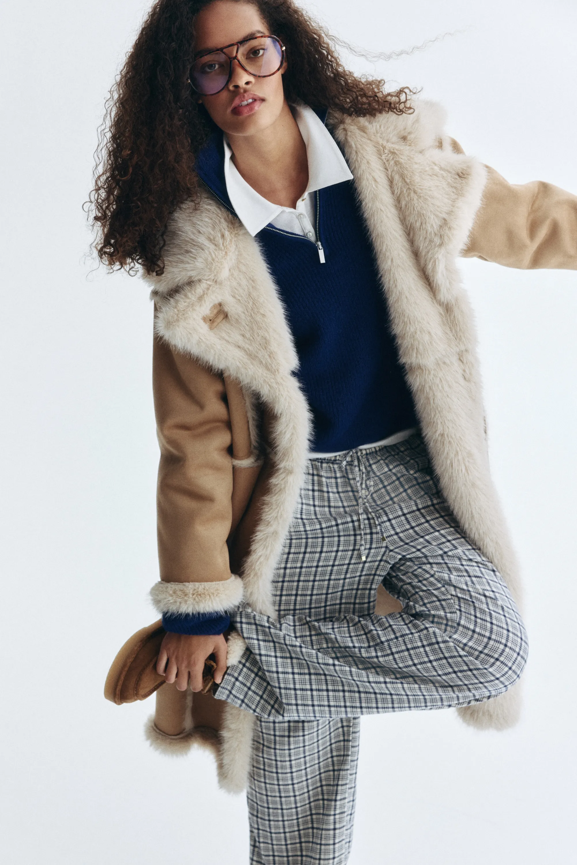 Pantalon avec cordon de serrage - Beige clair/carreaux